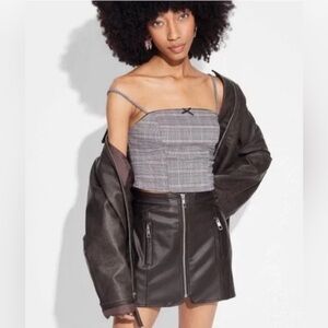 Wild Fable Chocolate Brown Faux Leather Moto Mini Skirt ~ Size Large ~ NWT